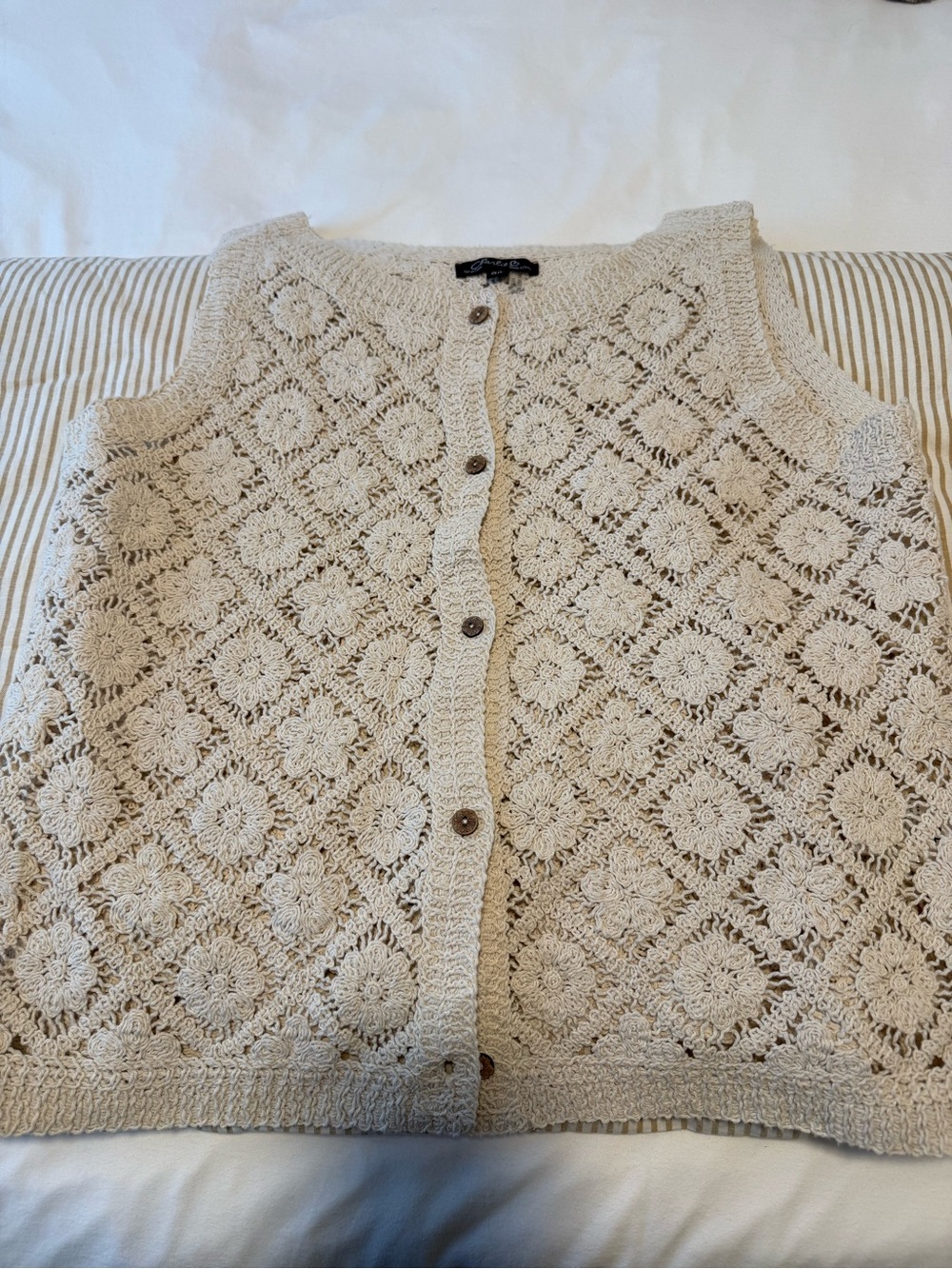 Adorn Boutique Crochet Button-Front Sleeveless Sweater Vest